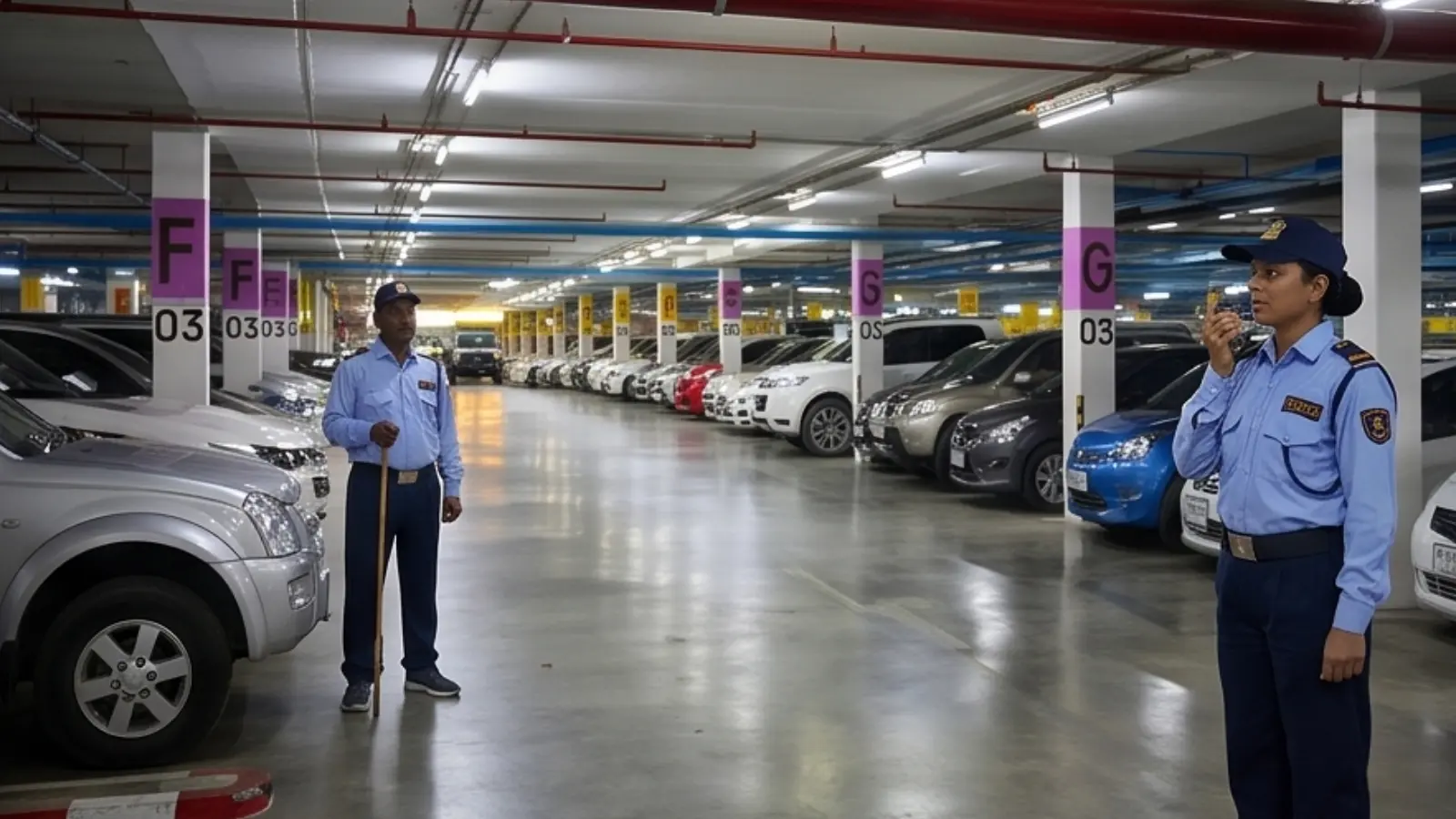 Parking area with clearly marked bays