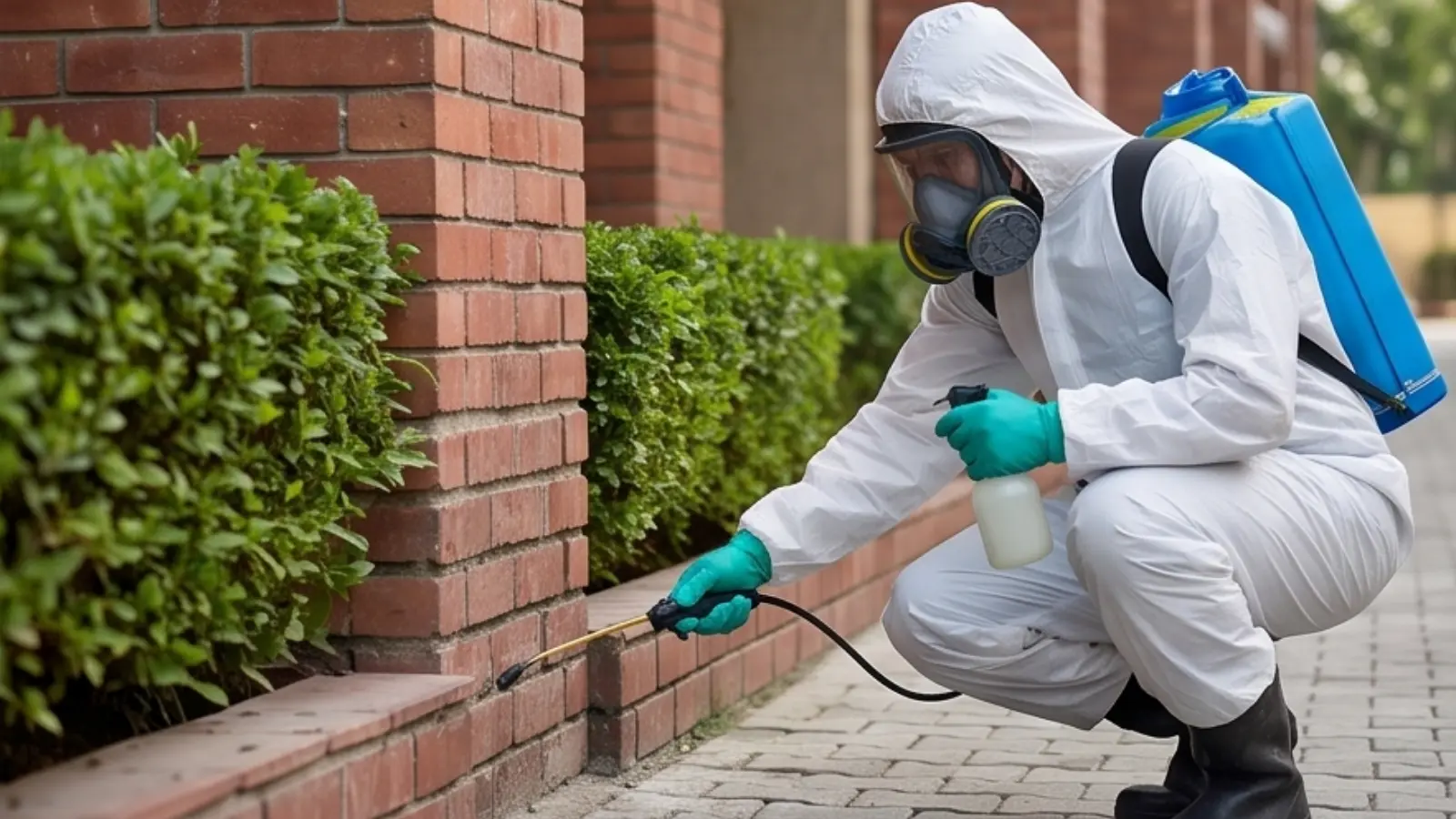 Pest control technician treating a facility