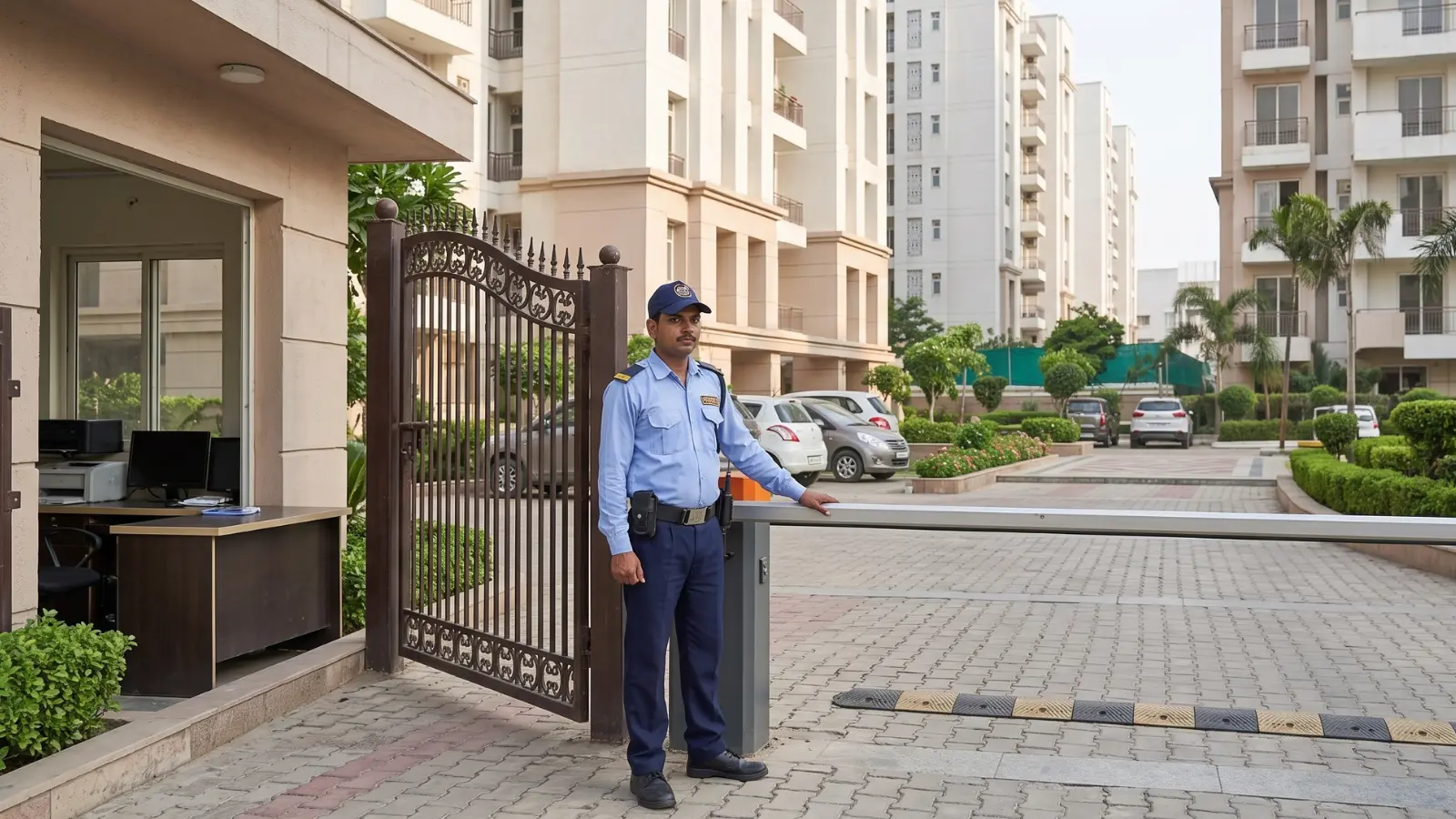 Security guard on duty at a facility entrance