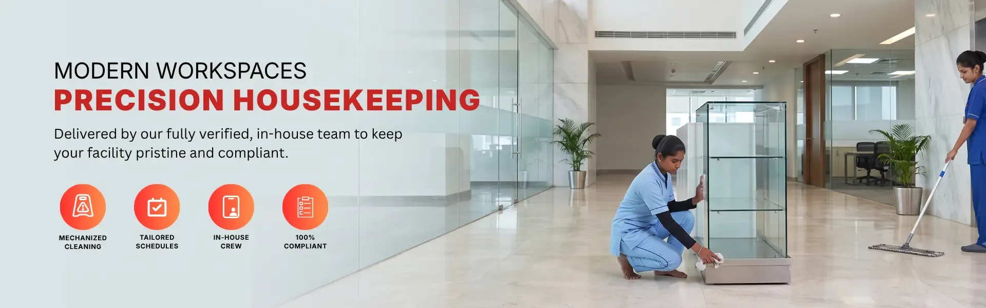 Vital Facility Management housekeeping staff delivering precision cleaning
